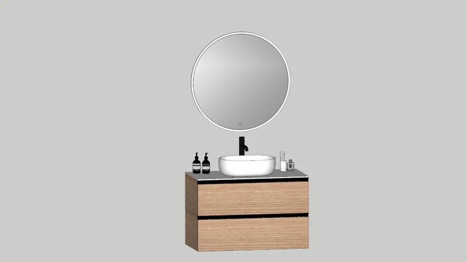 Mueble de baño con lavabo sobrencimera + espejo