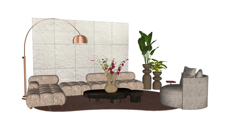 Living Room with Padded Sofa and Doodle Pastille