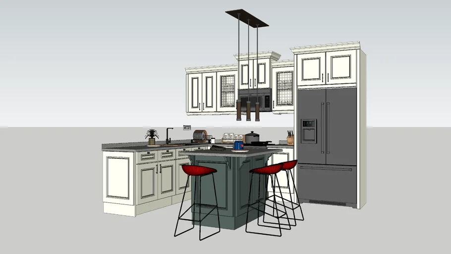 Staggered Kitchen Cabinets with Island