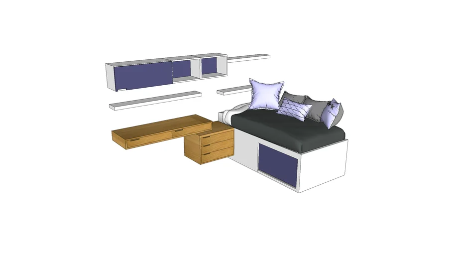 cama baul con escritorio y cajonera flotante