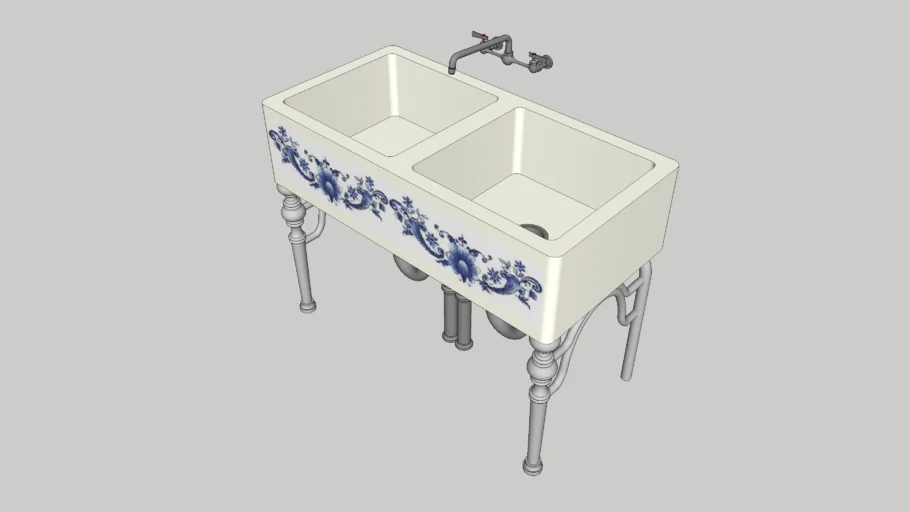Antique Painted Porcelain Kitchen Sink