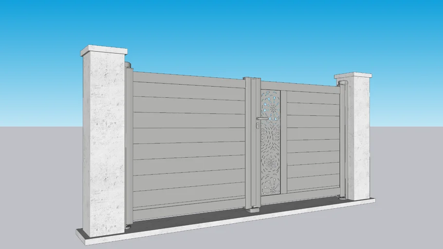 Portail Aluminium Battant ARZUR - Décor Zoa 9006 | 3D Warehouse