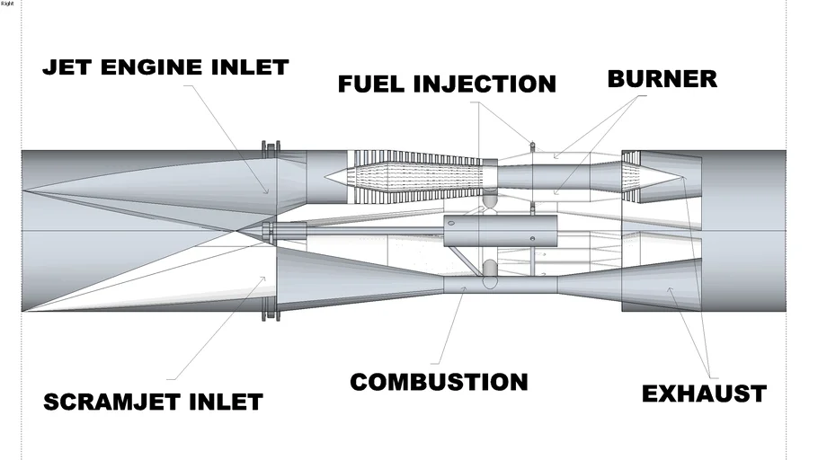 6-IN-1 Turbo-Scramjet Hybrid Engine (Half-Cutaway)