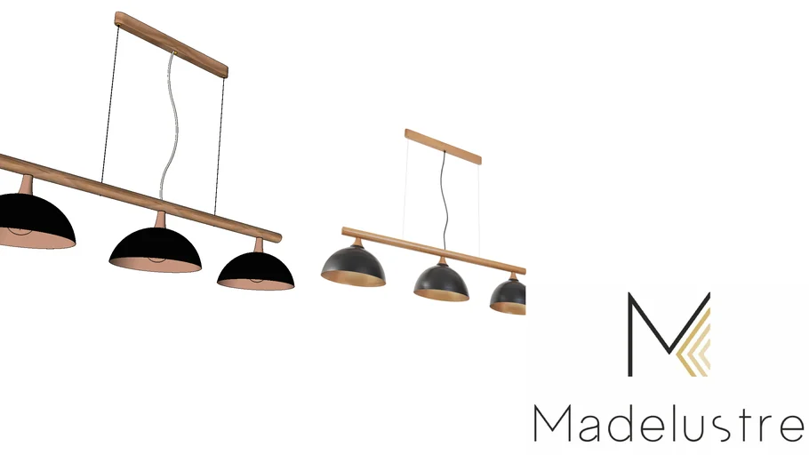 PENDENTE VIENA TRILHO RETANGULAR 120CM MADEIRA E METAL CASTANHO, PRETO E COBRE - MADELUSTRE 3093