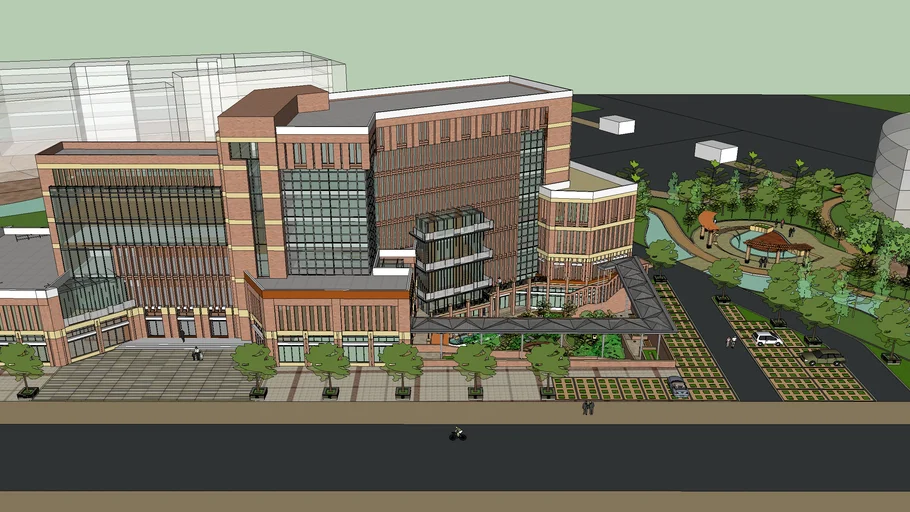 Office building with sunken plaza