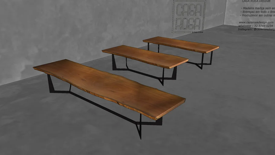 MESA DE JANTAR - BORDA ORGÂNICA E PÉS DE FERRO - CASA ROSA