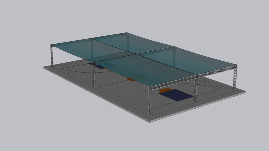 Patio cancha de colegio con malla raschel y estructura reticular