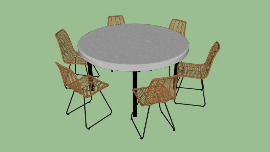 West Elm - Concrete Aluminum Outdoor Round Dining Table & Slope Chairs Set
