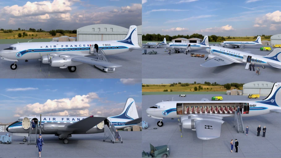 AIR FRANCE 1950s Short-Medium Haul Fleet: DOUGLAS DC-3, DOUGLAS DC-4 and VICKERS VISCOUNT V-700