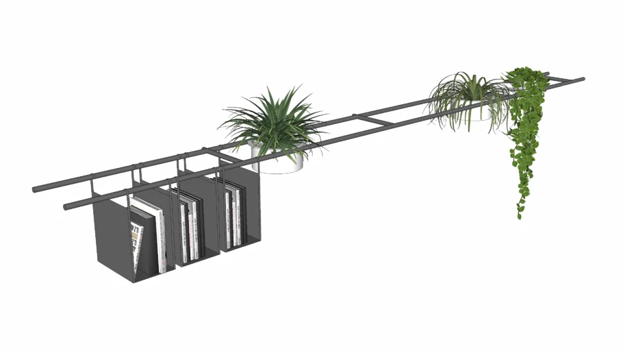 hanging shelf with plants and books