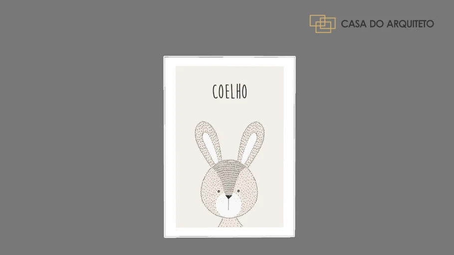 Quadro Infantil Didático, Coelho Moldura Filete Branco - Loja Casa do Arquiteto