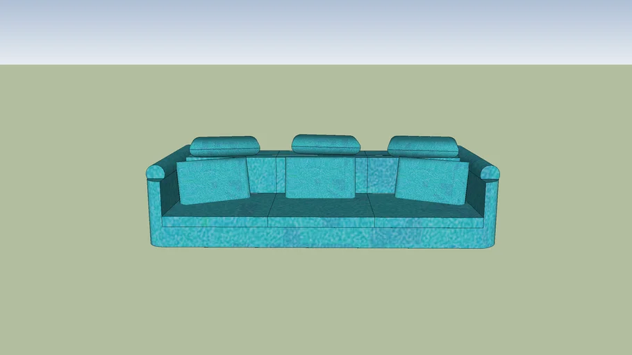 Blue leather sofa with cushions