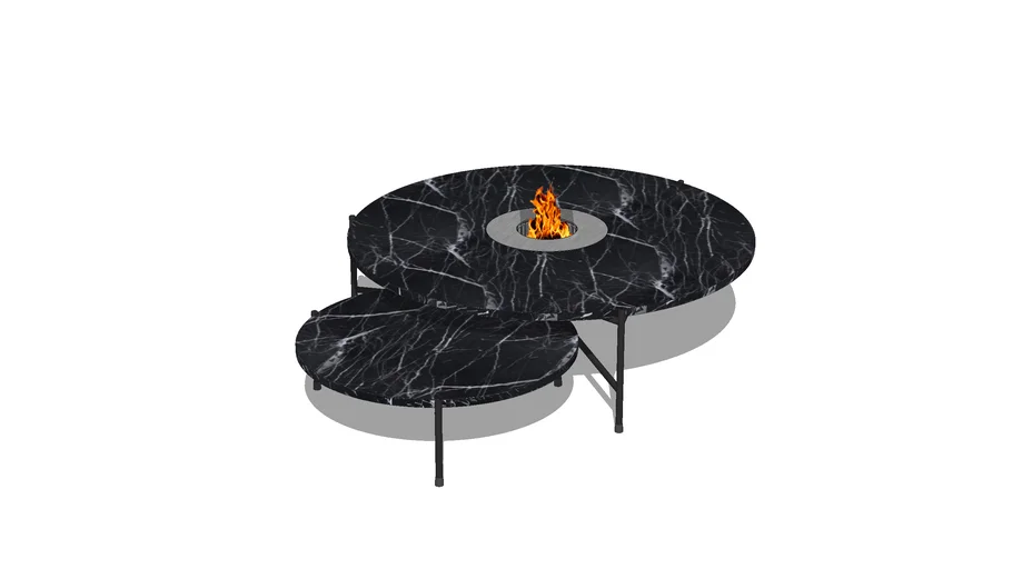 Lareira e Mesa de Centro Redonda Mármore Nero Marquina II