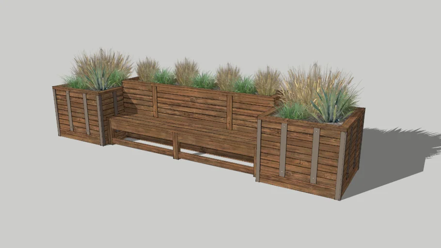 Wood Planter Bench with shrubs