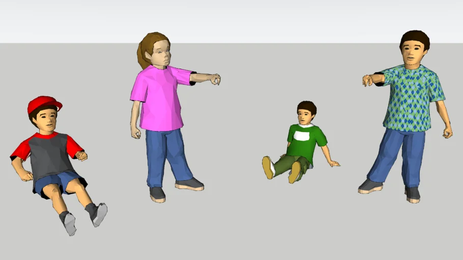 cuatro niños en 3d