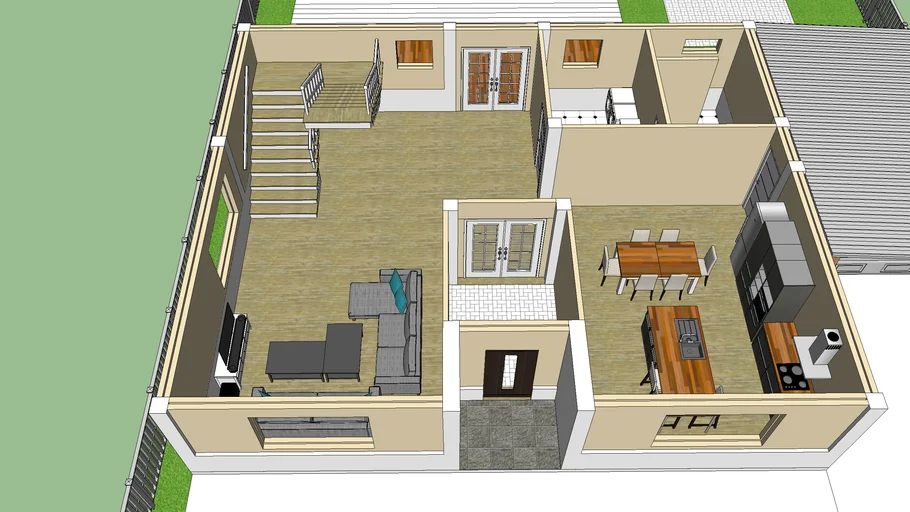 House first floor, eco, veranda, space, wood, bathroom, livingroom, garage, garden, pool