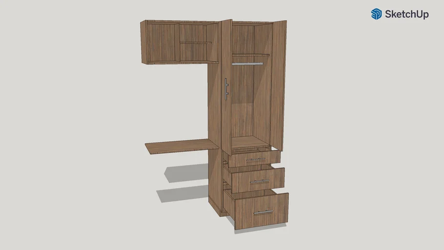 Escritorio librero y armario para espacio de closet en habitación