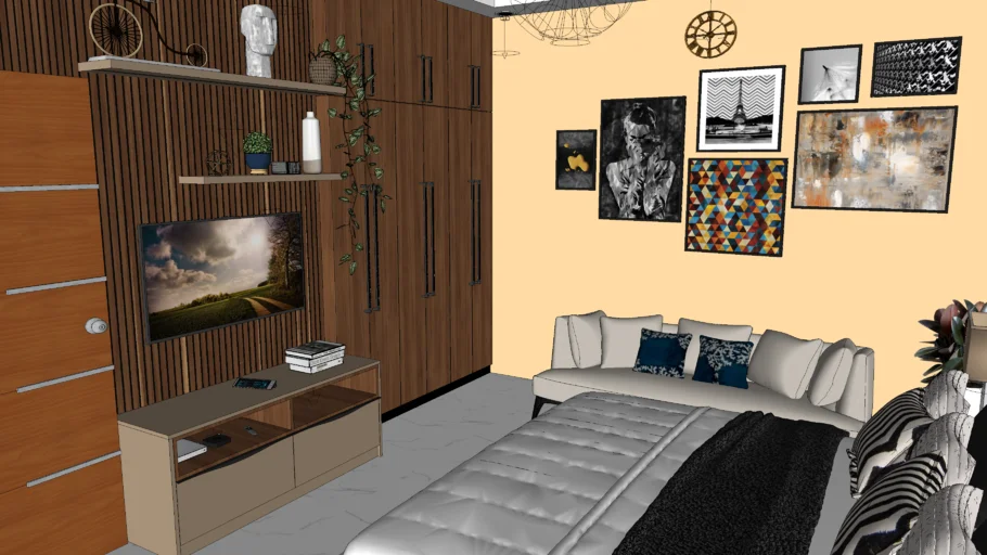 Bedroom with TV. Unit & Wardrobe