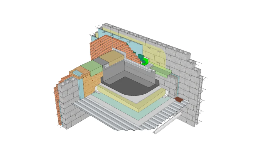 01.030.0837 Saddle Flashing Detail - Anchored Brick Veneer | CMU Backing