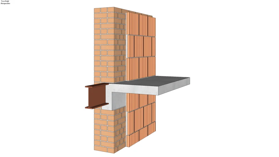 01.020.0221 Wall system | Brick wall w/ structural steel framing, furring tile interior