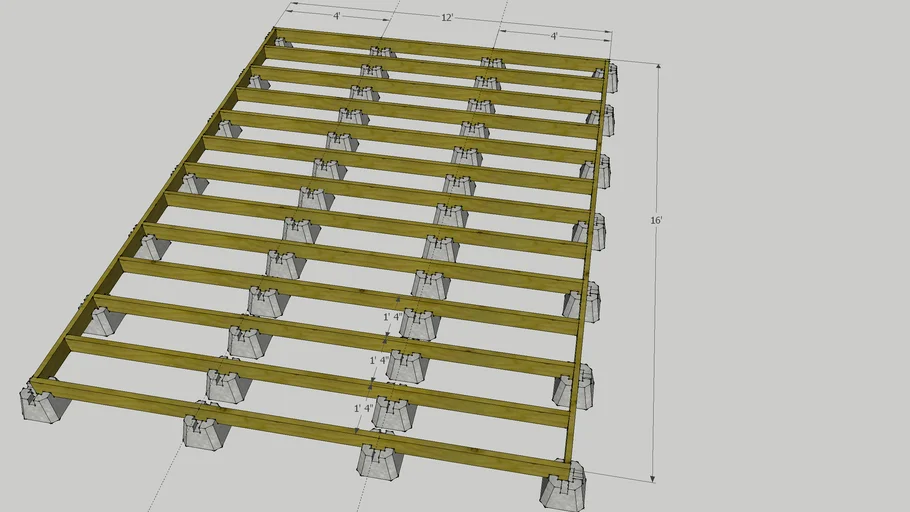 Floor Joist and Concrete Pier Layout for a 12x16 Shed