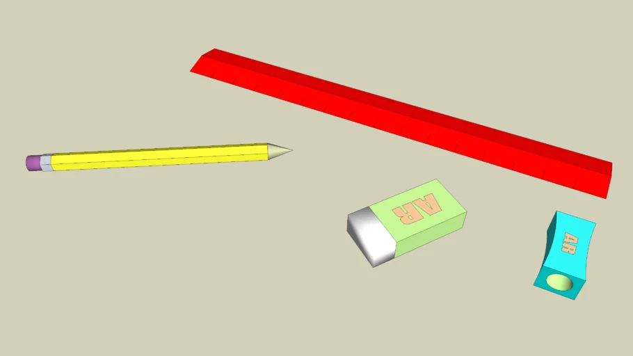Pencil, Ruler, Rubber & Sharpener | 3D Warehouse