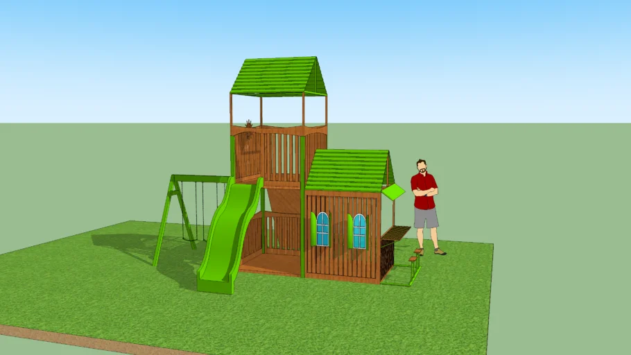 Wooden Playground With Two Floors