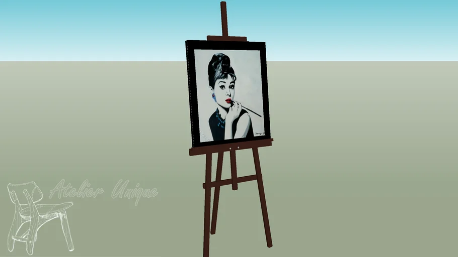 Audrey Hepburn painting on easel