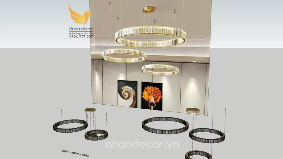 Đèn chùm pha lê thả song song 3 tầng THCN 8077-21