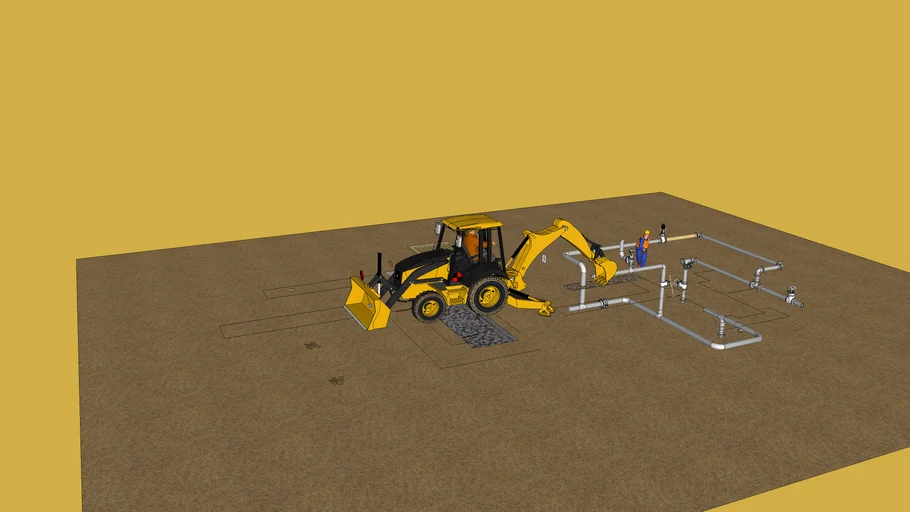 Backhoe gas work around gas lines | 3D Warehouse
