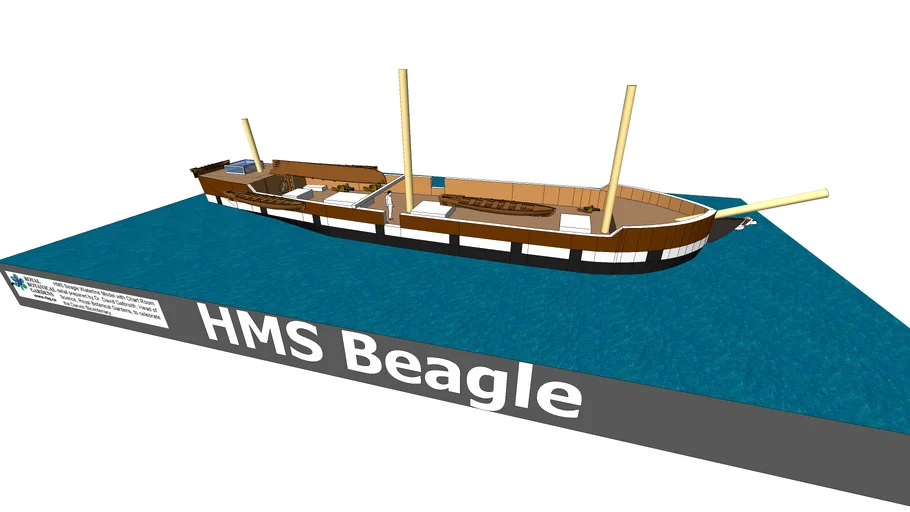 HMS Beagle with Chart Room Detail - Waterline Model