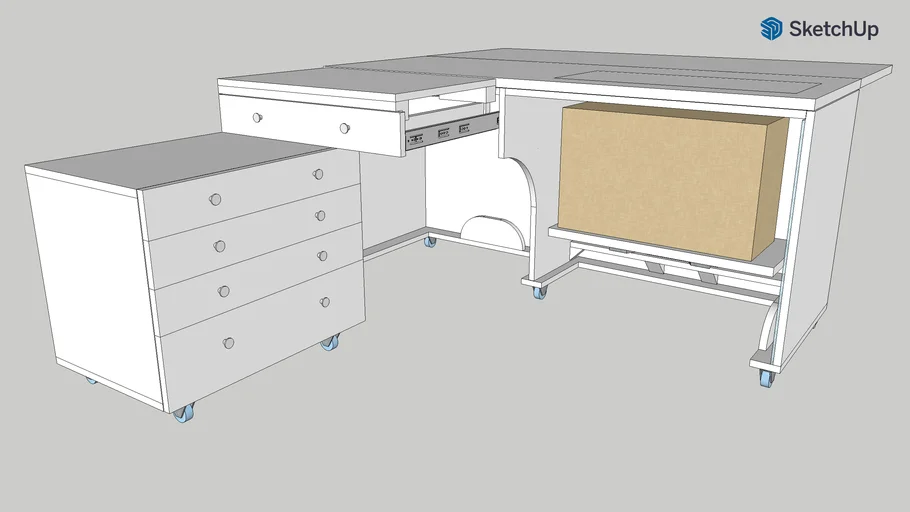 Open Sewing Cabinet with Mobile Unit