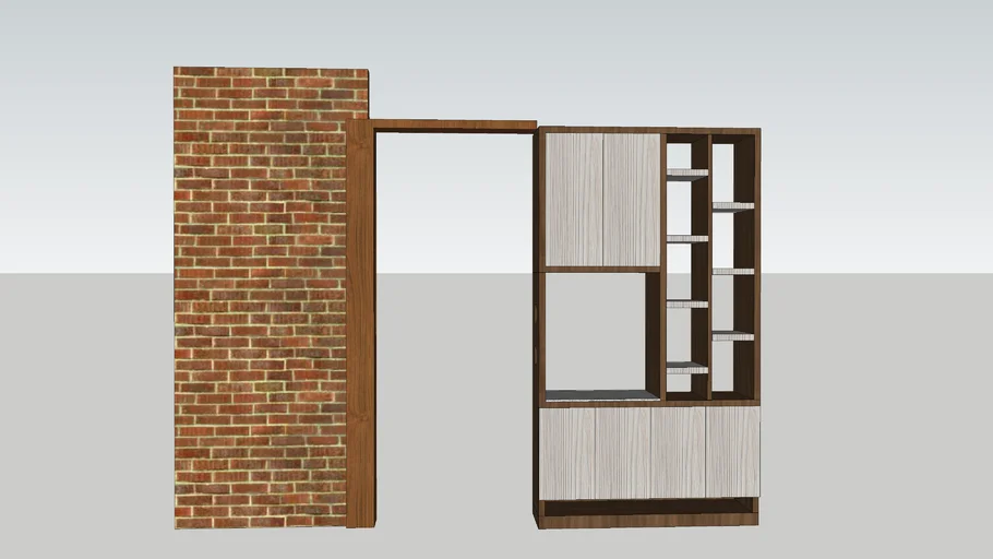 Partition Furniture with shelfs door and wall.