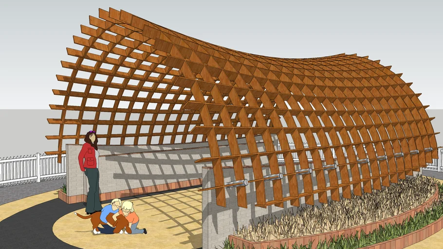 CURVED KIOSK WITH OPEN PERGOLA
