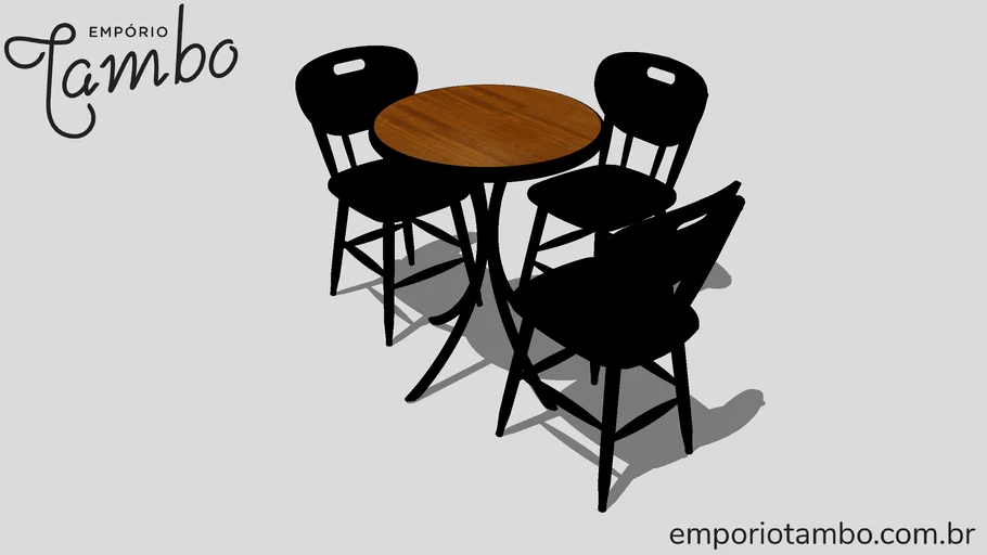 Jogo de mesa redonda madeira com 3 cadeiras para cozinha ou restaurante - Preta - Empório Tambo