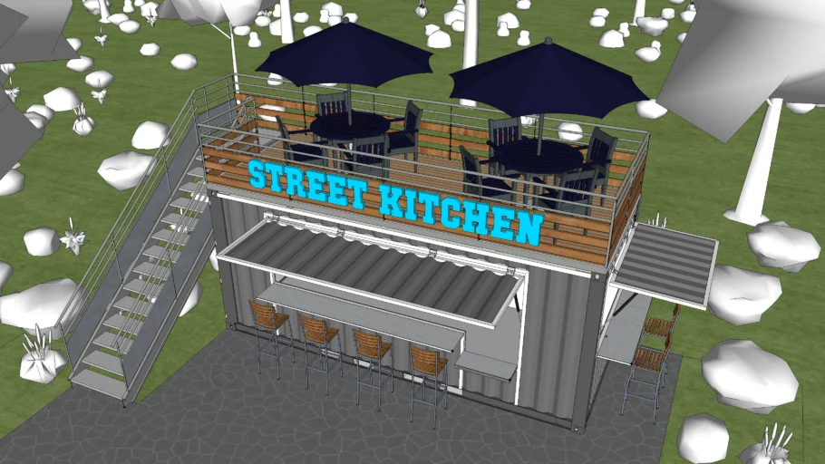 Container Street Cafe Design | 3D Modular & Outdoor Interior Pack
