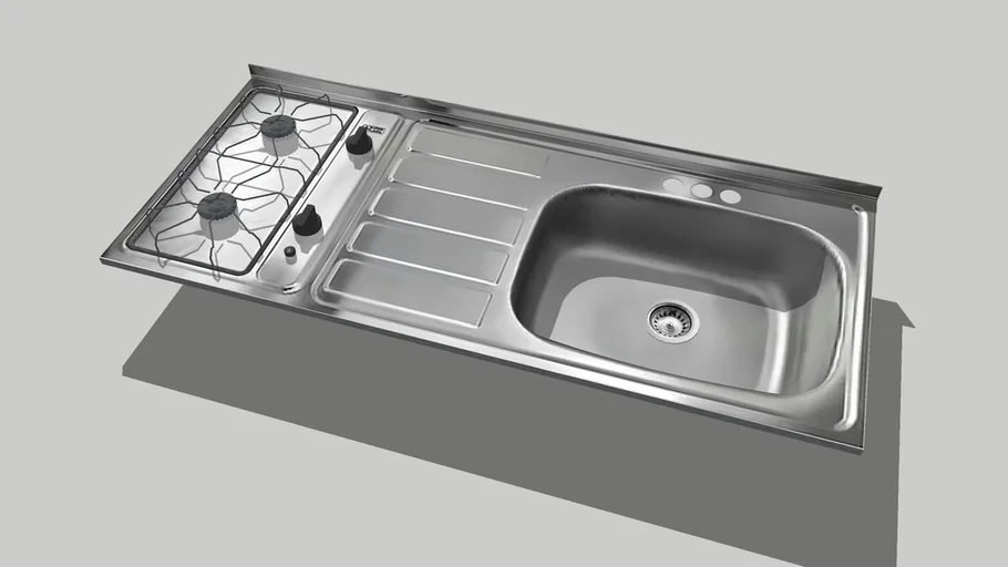 Tarja de Empotrar con Estufa dos Quemadores 120x52cm // Sink with 2 burner stove gas