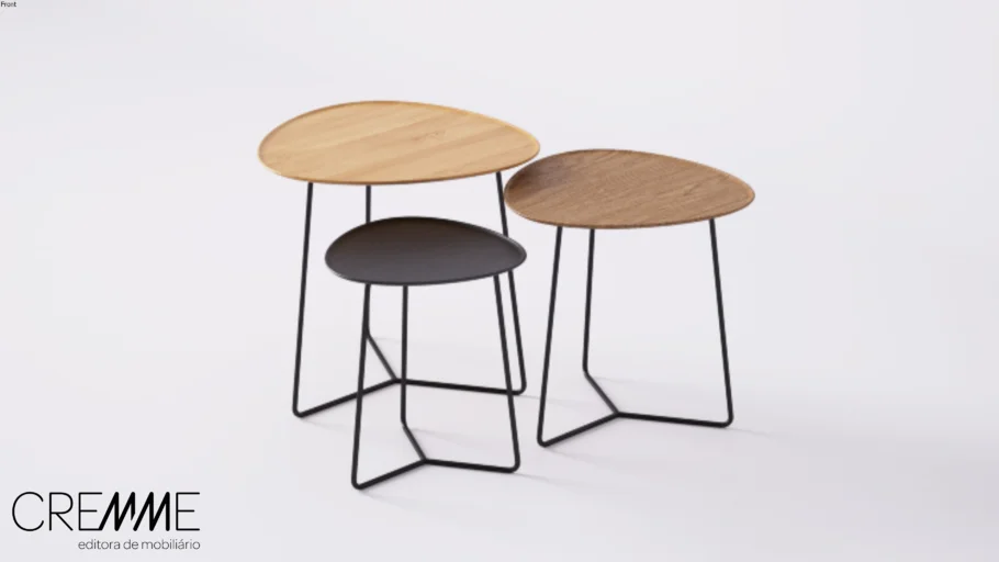 Mesa Lateral Nature Tri - Madeira e aço - 40 / 50 /60 cm diâmetro/moderna/minimalista/sofá/design/tv