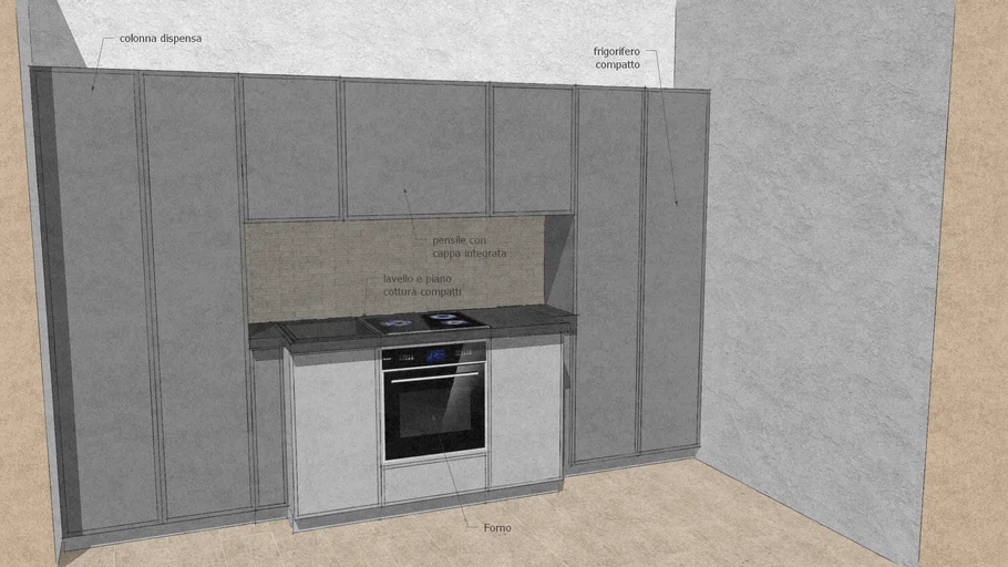 Progetto di cucina moderna compatta