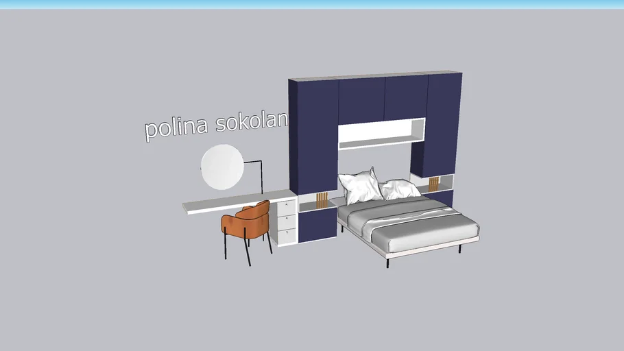 modern bedroom, bed closet Vanity table