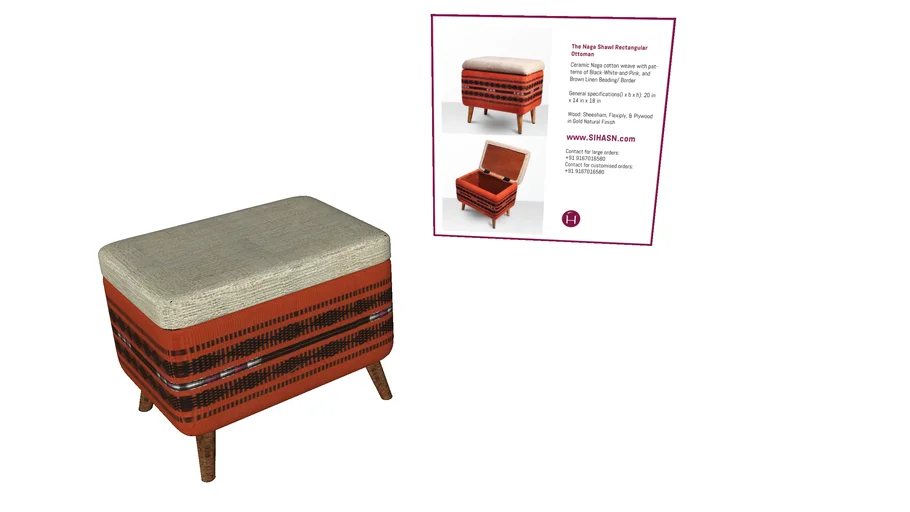Small Stool-Rectangular ottoman, Indian Fabric
