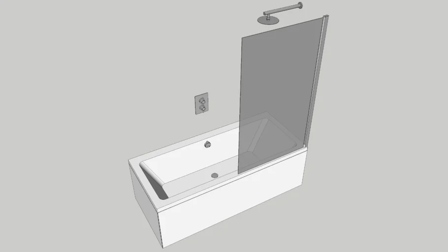 Shower Bath 1800 x 800 with Overflow Filler, Bath / Shower Valve, Fixed Shower Head, & Bath Screen 
