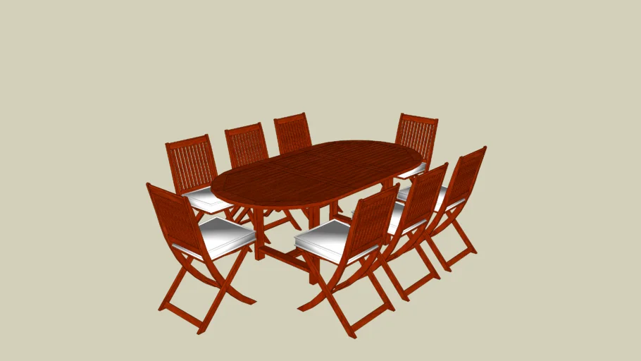Mesa y ocho sillas para exterior