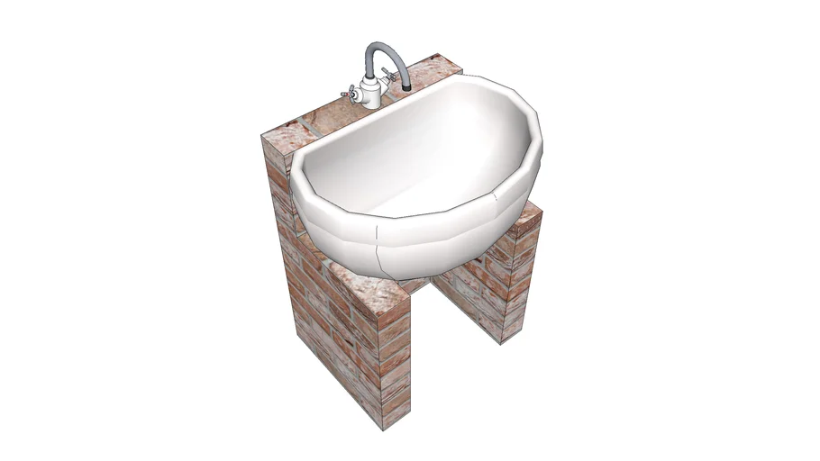 WASHBASIN ON EXTERIOR WALL IN OLD BRICK STAINLESS STEEL TAP