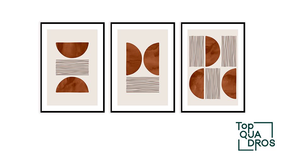 Composição Decorativa 3 quadros - Copper Geometric - Top Quadros