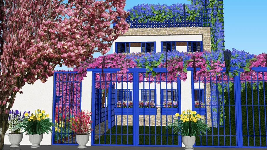 Casa de praia com flores.