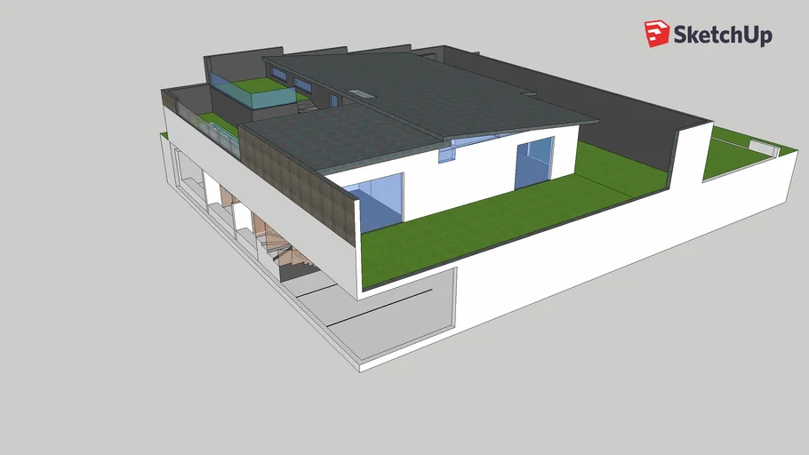 small house with underground parking garage