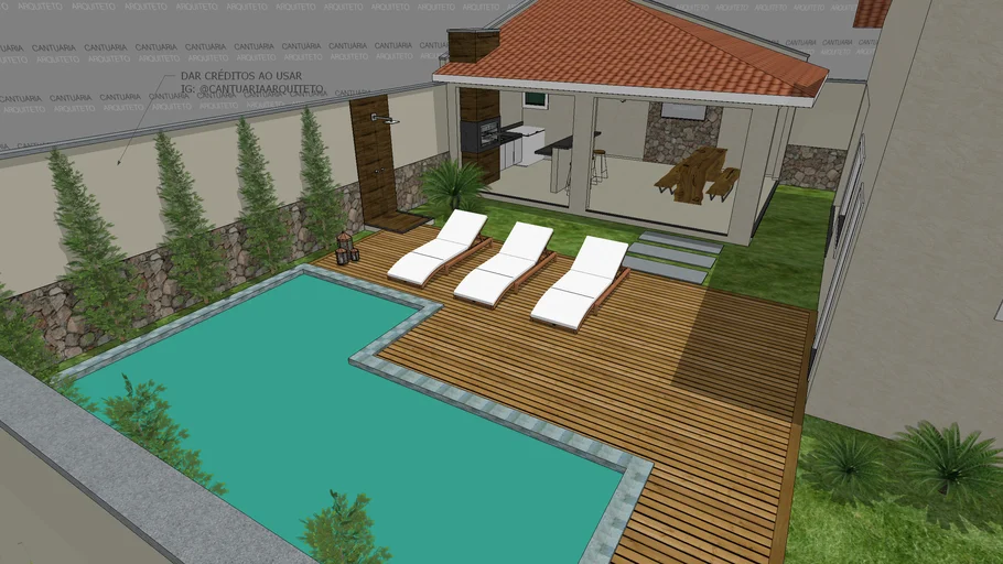 LAZER COM PISCINA E CHURRASQUEIRA by @CantuariaArquiteto