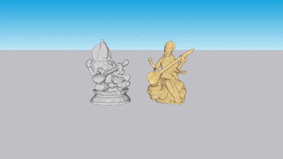 Tridevi, goddesses Lakshmi and Parvati statue of saraswati