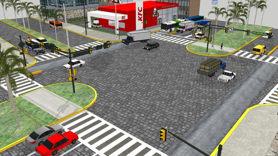Wide Ecuadorian intersection with Bus lanes